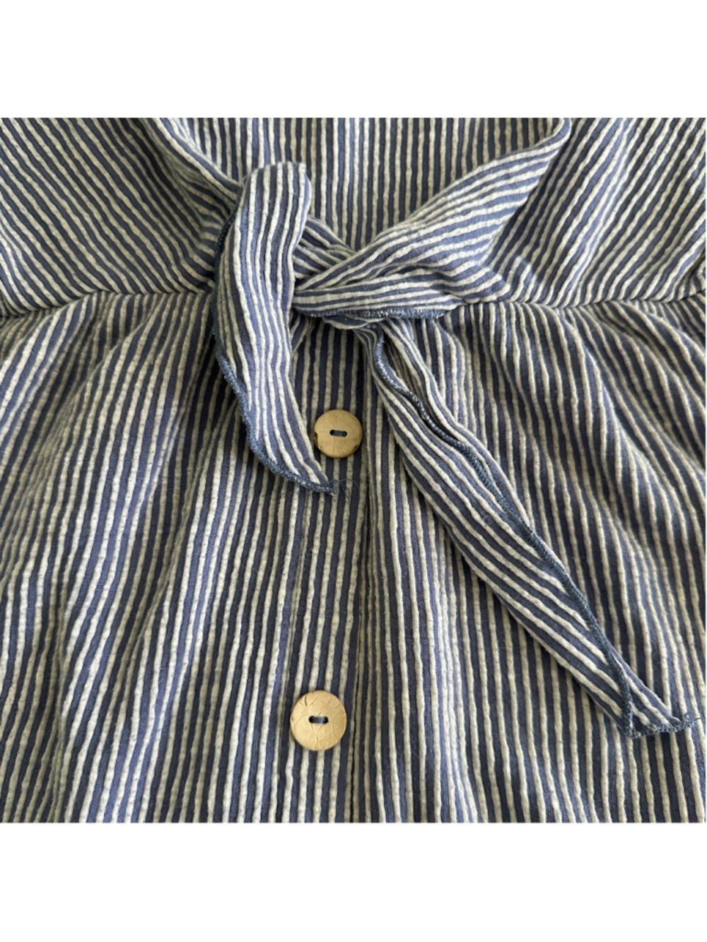 Caution to the Wind Dress Women’s S Blue White Stripe Seersucker Midi Tie Front - Picture 3 of 9